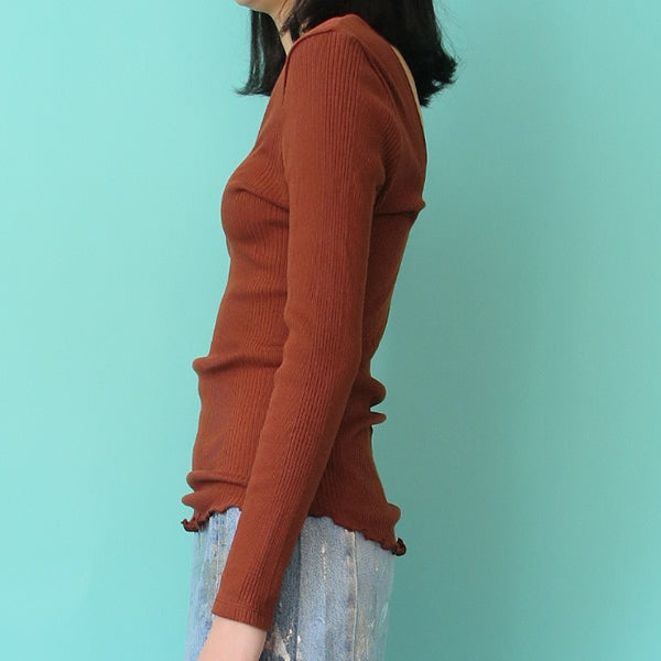 HAKUJI random rib L/S pullover (BROWN) – dim at noon