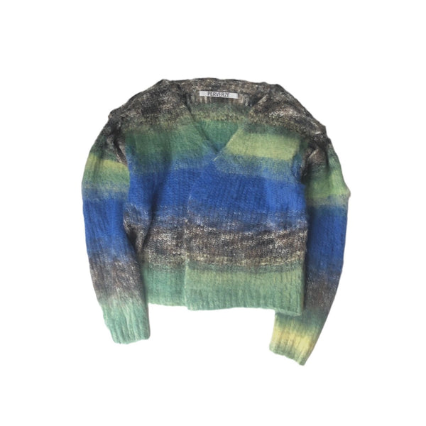 PERVERZE Gradient Stripe Wide Cardigan / Green – dim at noon