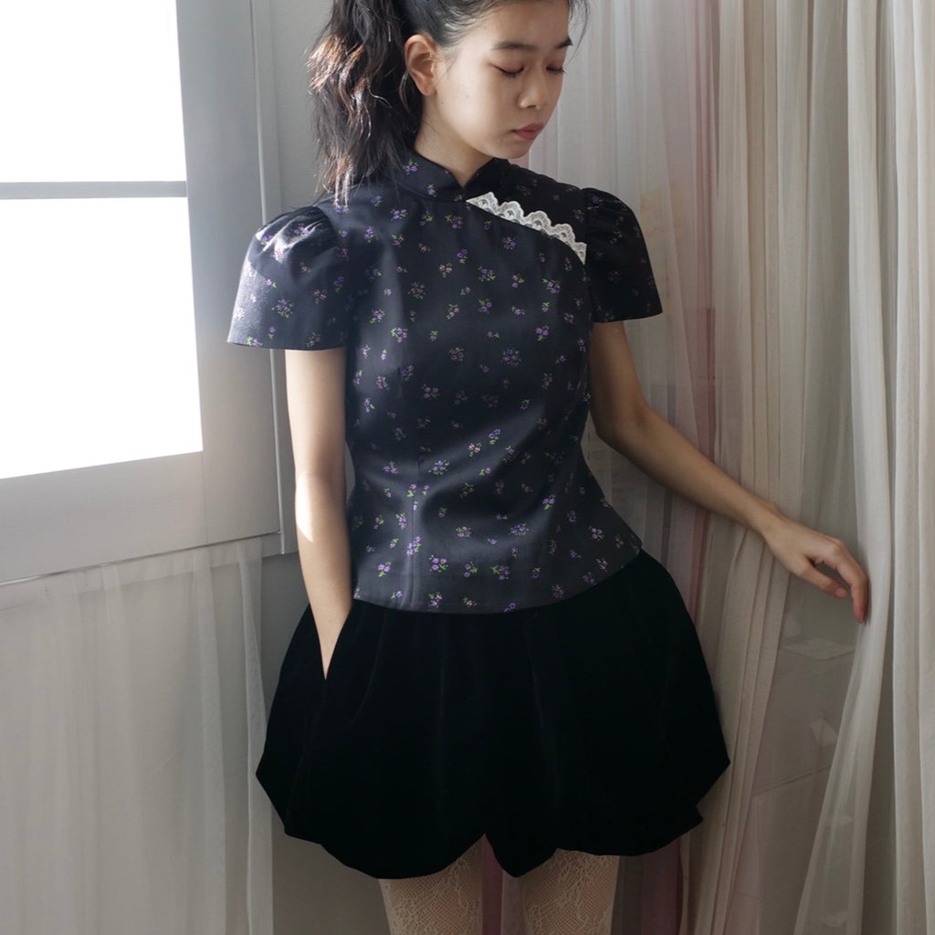 SHUSHU/TONG  mandarin collar top / PRINTING