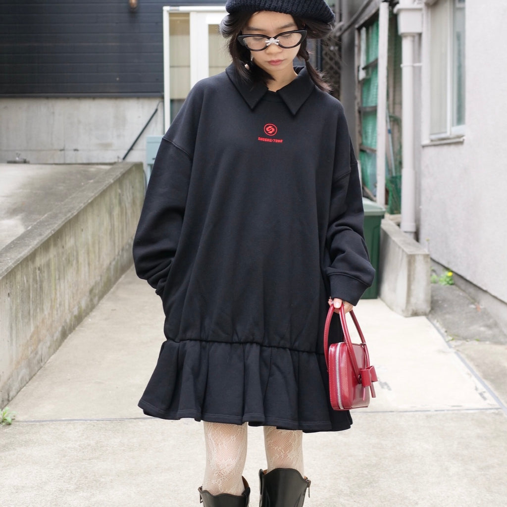 【SALE】SHUSHU/TONG   shirt-coller loose dress / BLACK