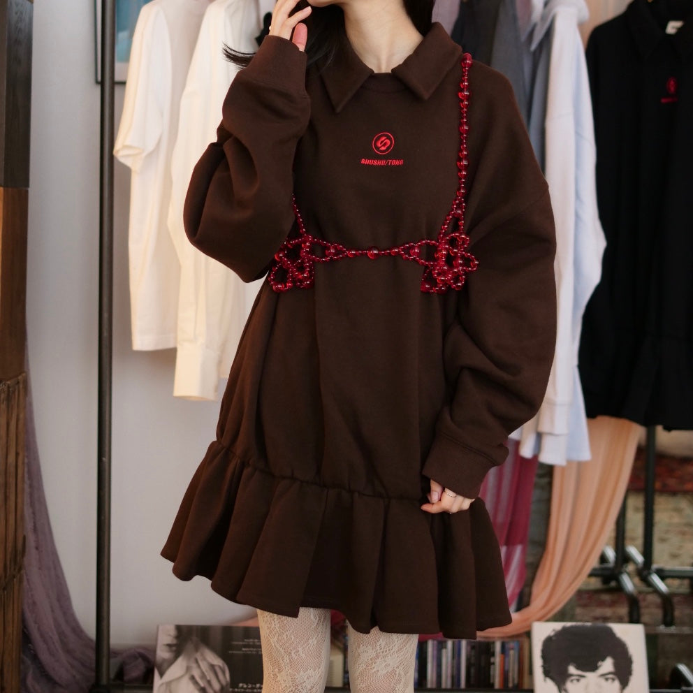 【SALE】SHUSHU/TONG   shirt-coller loose dress / BROWN