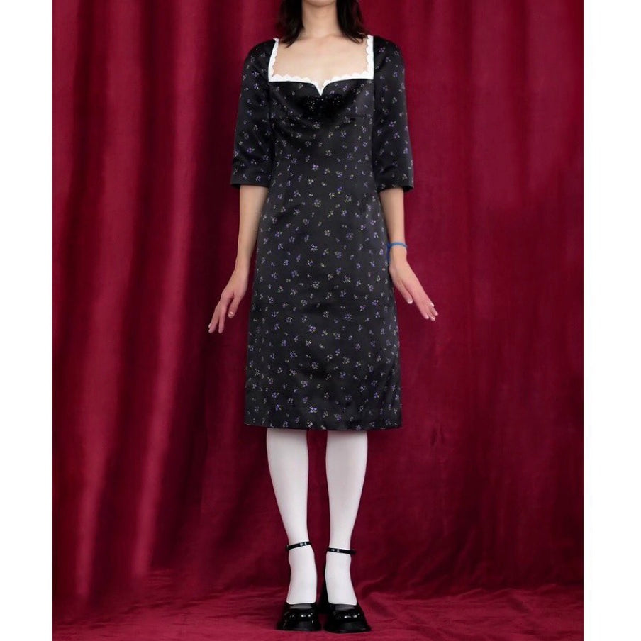 【SALE】SHUSHU/TONG  square neck fitted dress / PRINT