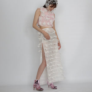 【SALE】SUSAN FANG　FLOWER-LASER CUT SKIRT / WHITE