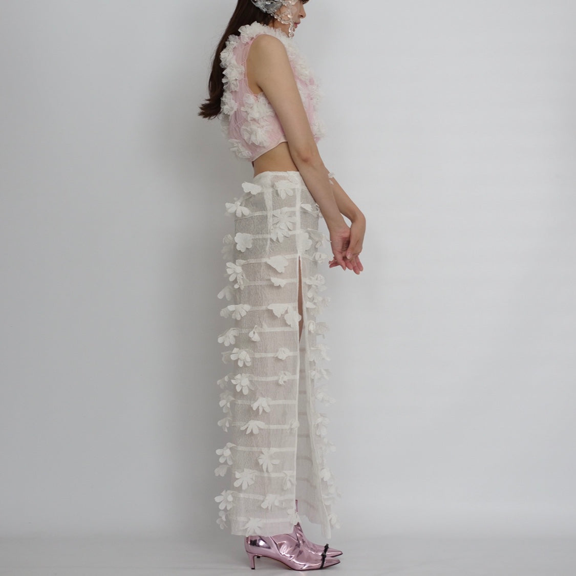 【SALE】SUSAN FANG　FLOWER-LASER CUT SKIRT / WHITE