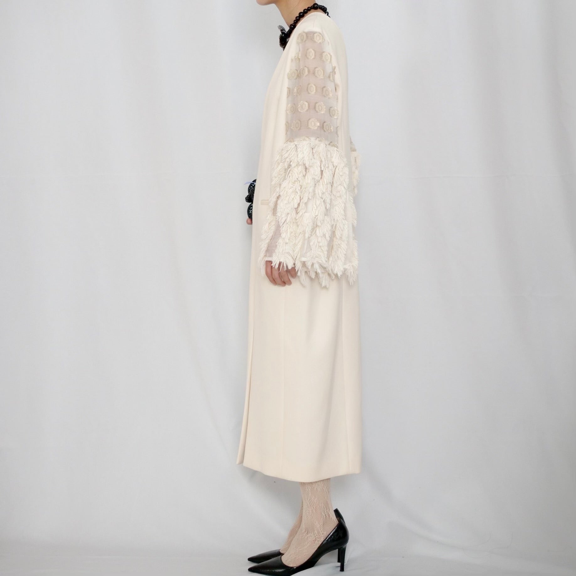 [MAME KUROGOUCHI] WOOLLY CUT JACQUARD DRESS – WHITE