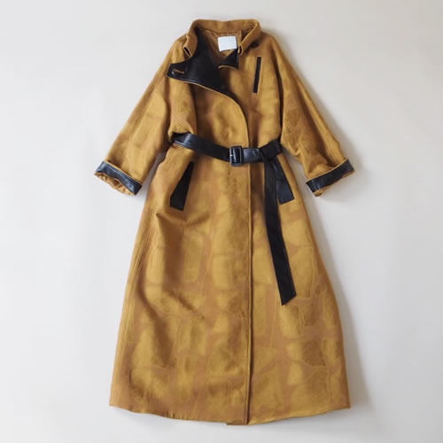 MAME KUROGOUCHI] BLOCK JACQUARD COAT BROWN – dim at noon