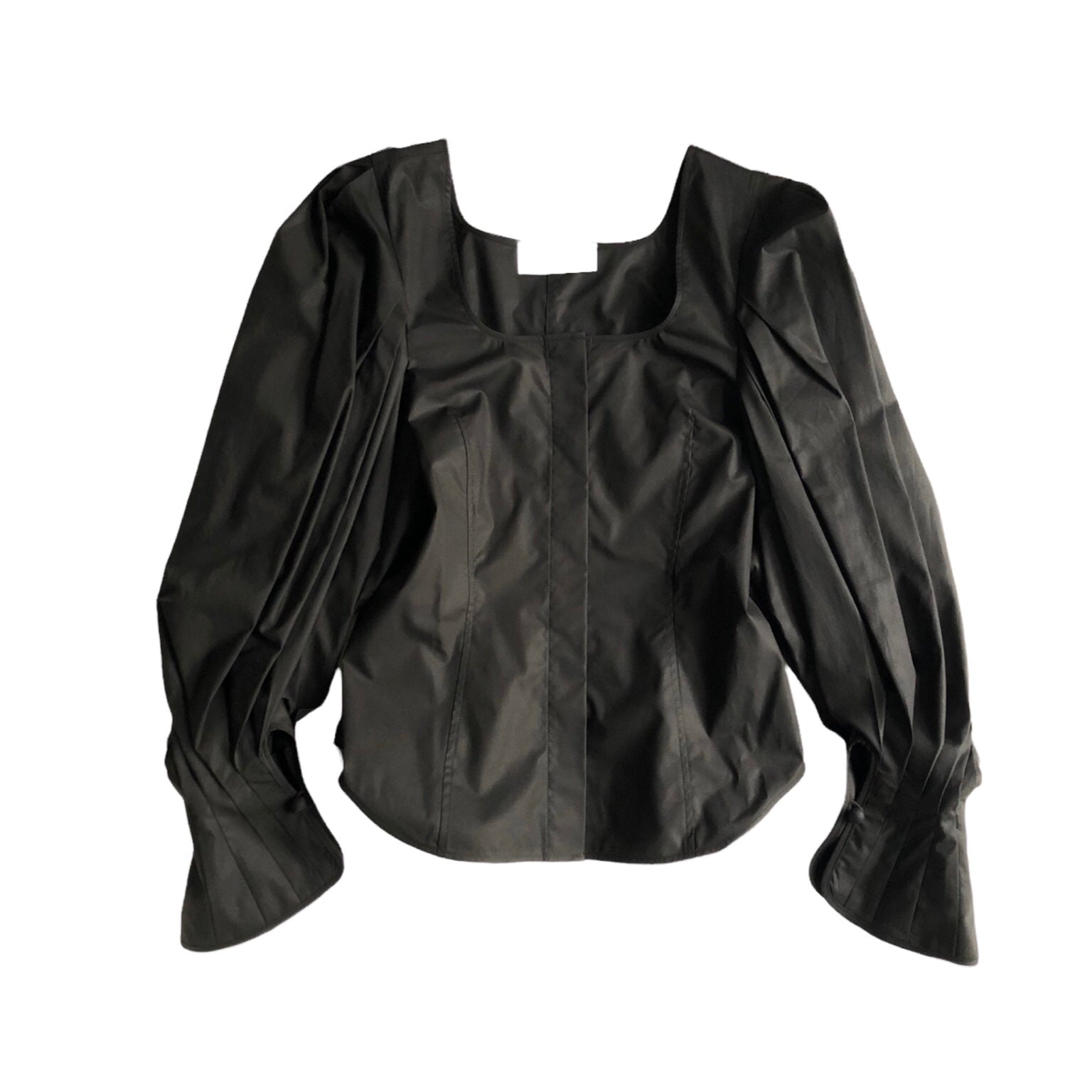 Mame Kurogouchi Square Neck Puff Sleeve Shirt / BLACK – dim at noon